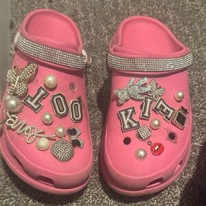 Pink platforms Embellished Crocs